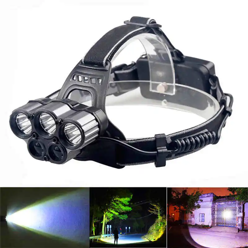 30000LM 6 Modes 5x XM-L T6 led flashlight 18650 Headlamp Head Light Torch lanterna led recarregavel led flashlight head #4A27 (9)