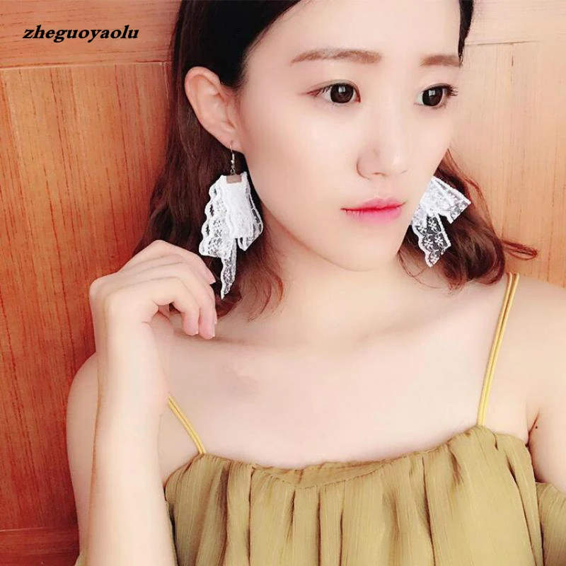 

2017 New Personality Simple Lady Lace Fabric Fairy Earrings, Hollow Lace Earrings For Women Crystal Earrings Wedding Earrings