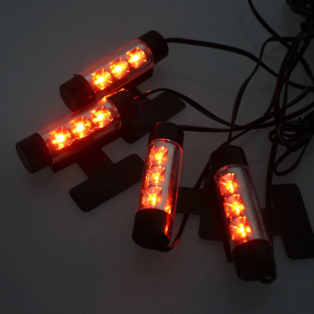 pretty Fashion 4 x 3LED Car Accessory 12V Glow Interior Decorative 4in1