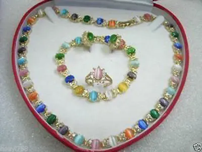 

Pretty Multicolor Opal Necklace Bracelet Earring Ring set AAA style 100% Natural Noble Fine jewe