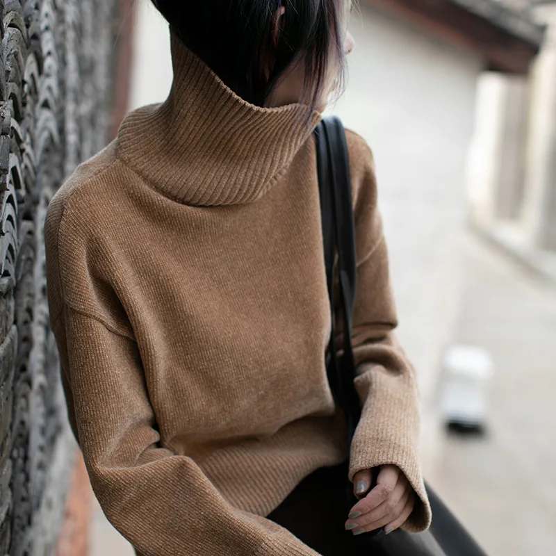 

Runback Short Fashion Sweater Female Oversize Knitted Solid Long Sleeve Turtleneck Women Warm Woman Jumper 2018 Autumn Winter
