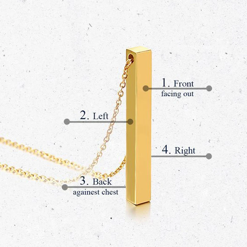 Женское Ожерелье, вертикальное, прямоугольное, полностью персонализированное, ожерелье, 4 сторонние, серебро, золото, розовое золото, цвет на заказ, для женщин, мам, подарки