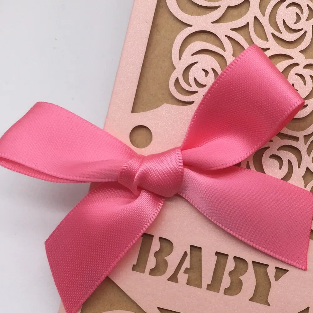 30 шт. лазерная резка Baby Shower Girl День рождения украшение на Пригласительные открытки с розовым бантом Мерцающая Бумага Ремесло поздравительная открытка