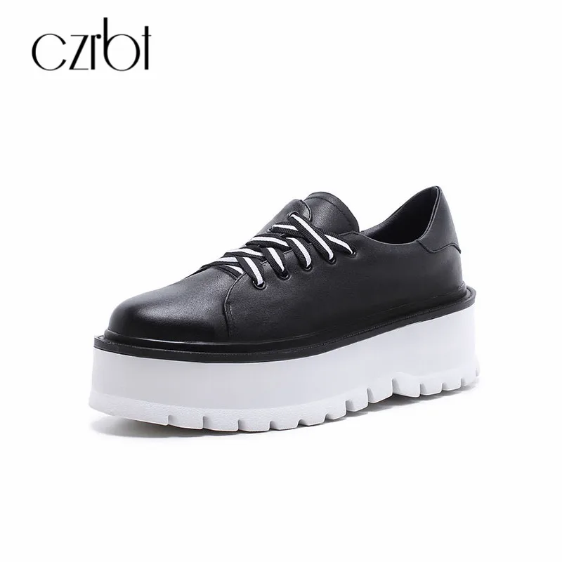 

CZRBT Oxfords Genuine Leather Women Lace Up Flat Platform Shoes Comfortable Women Flat Spring Autumn Round Toe Casual Shoes