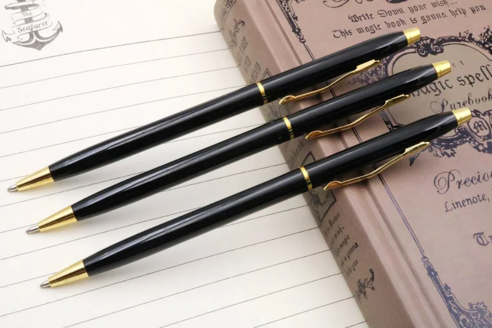 3 шт. школы ручка черный с золотой отделкой из металла студент шариковая ручка