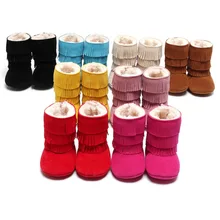 120 пар ботинок для маленьких девочек одноцветные Зимние Мокасины для новорожденных от 0 до 3 лет, Bebe, обувь для первых шагов для мальчиков детская обувь замшевая обувь с меховой бахромой