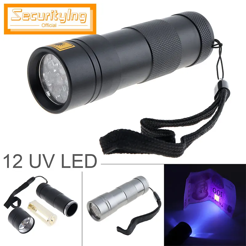 

SecurityIng 395nm 12 LED UV Multi-function Flashlight Support 3 x AAA Batteries for Fluorescent Agent Detection / Money Detector