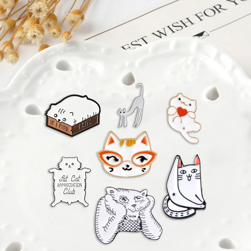 Various cat series Denim Enamel pins Fat Lazy Cute Badges Brooches Fashion Friends Gifts for Pet lovers Jewelry wholesale