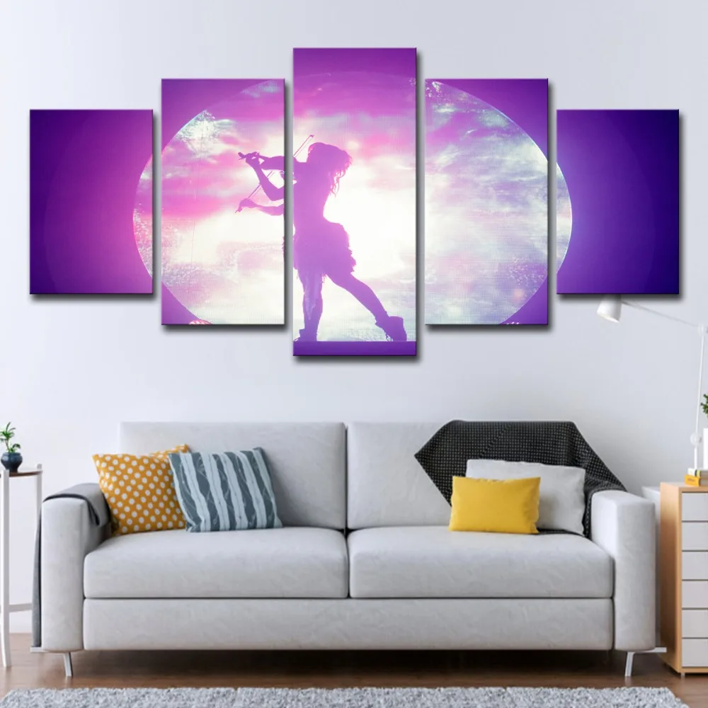 5P2338-HD Printed canvas art guitar girl in moon night painting Home Decor abstract purple wall pictures for living room Artsailing (11) 