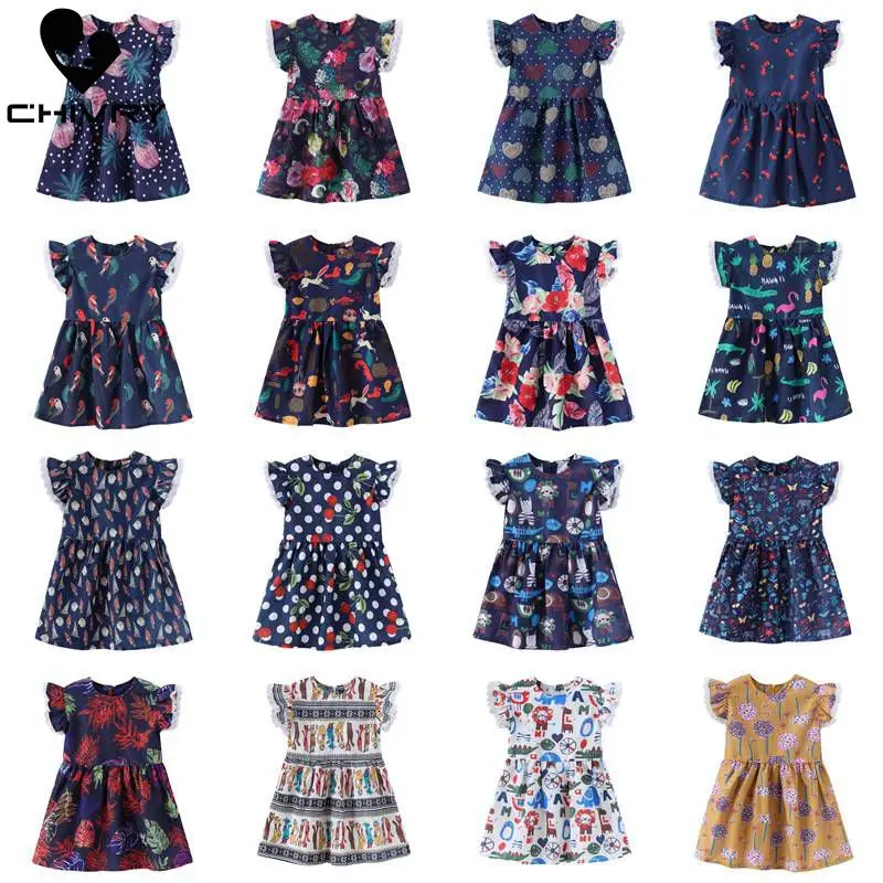 Summer Girls Cute Floral Flower Print A-line Dress Kids Baby Fly Short Sleeve O-Neck Princess Dresses Children Clothing | Детская одежда