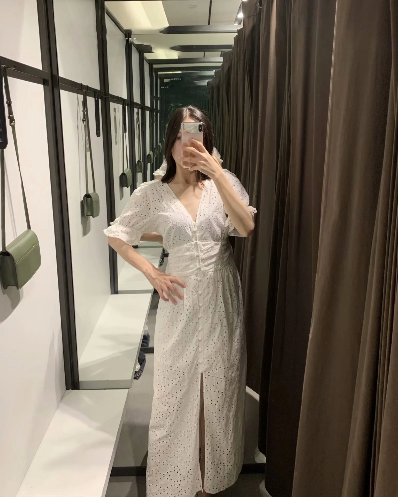 

2019 Summer Women Embroidery Maxi Dress Sexy V Neck Flare Sleeve Long Dress Cotton White Hollow Out Casual Dress