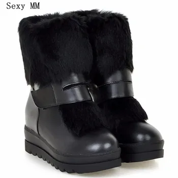 

Winter Warm Boots Women Wedges Platform Snow Ankle Boots Height Increasing Woman Short Boots Botas botte Plus Size 34-40.41.42