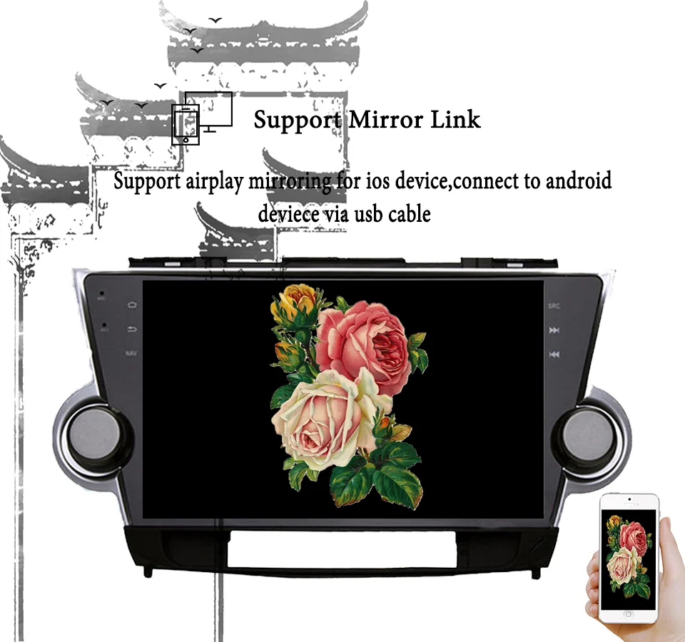 Flash Deal 10.1" HD IPS Display Android 8.0 Car Radio DVD Player music video gps navi tablet for Toyota Highlander 2009-2013 BT FM USB RDS 4