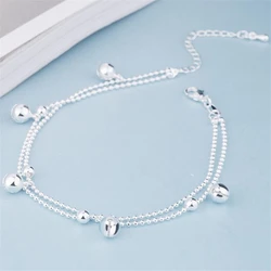 KOFSAC New Fashion 925 Sterling Silver Anklets For Women Beach Party Cute Beads Chain Bells Bracelets Foot Jewelry Girl Gifts