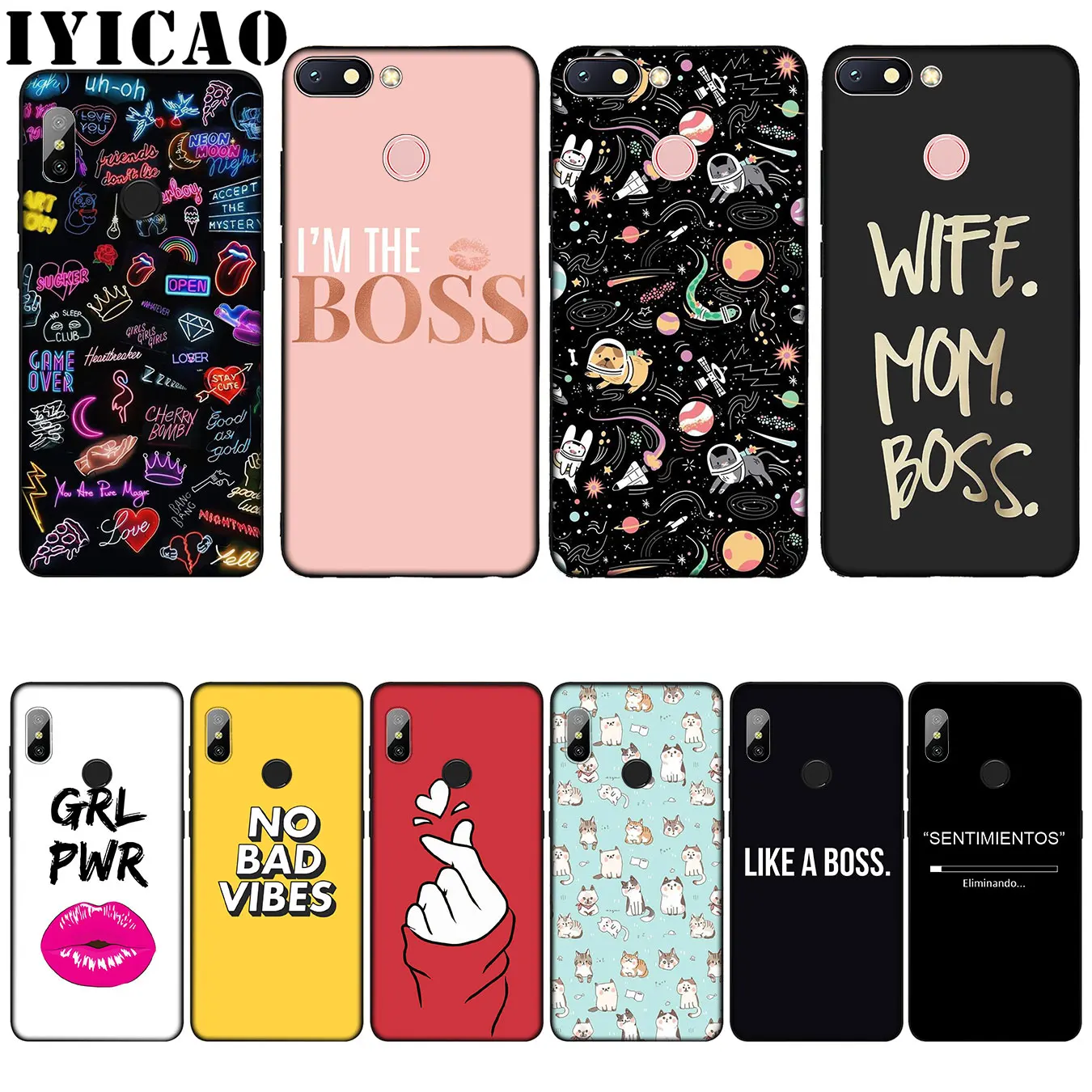 IYICAO BOSS love Boutique Silicone Soft Case for Xiaomi Redmi 6A 5A Note 8 7 4 4X 5 Plus 6 Pro Black TPU Cover | Мобильные телефоны