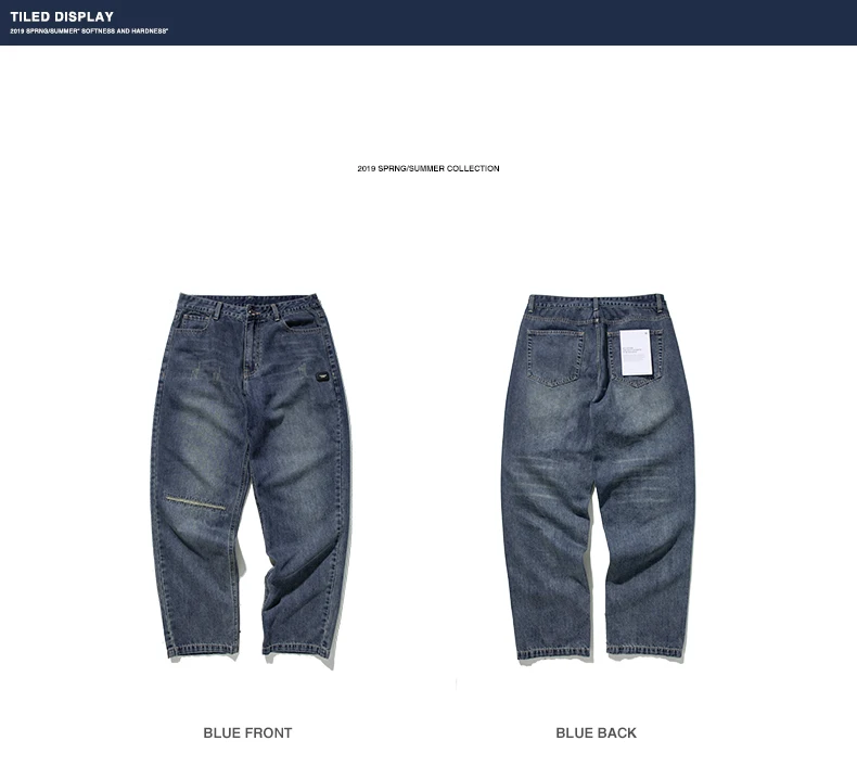 2019 модные осенне-зимние уличные мужские джинсы из денима уличные джинсы в стиле хип-хоп с рюшами синие свободные винтажные джинсы брюки