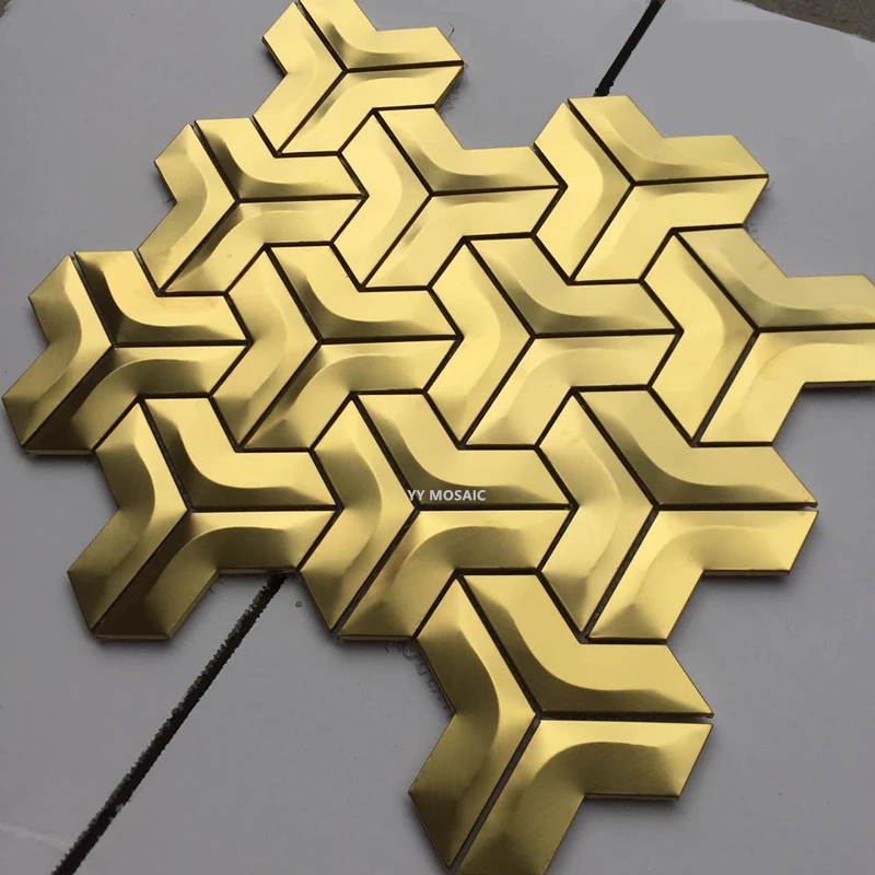 Новый дизайн специальная форма 3D мозаичная плитка из матового металла золотая