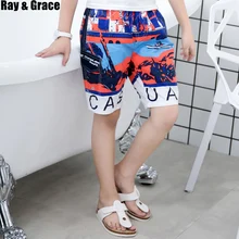 RAY GRACE/летние детские пляжные шорты для мальчиков детские пляжные шорты для серфинга с принтом дышащий плавательный костюм хлопковые пляжные штанишки