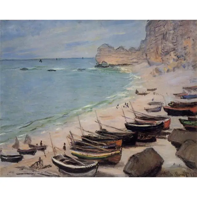 High Quality Claude Monet Paintings For Boats On The Beach At High Quality Claude Monet Paintings For Boats On The Beach At Etretat Canvas Art Hand
