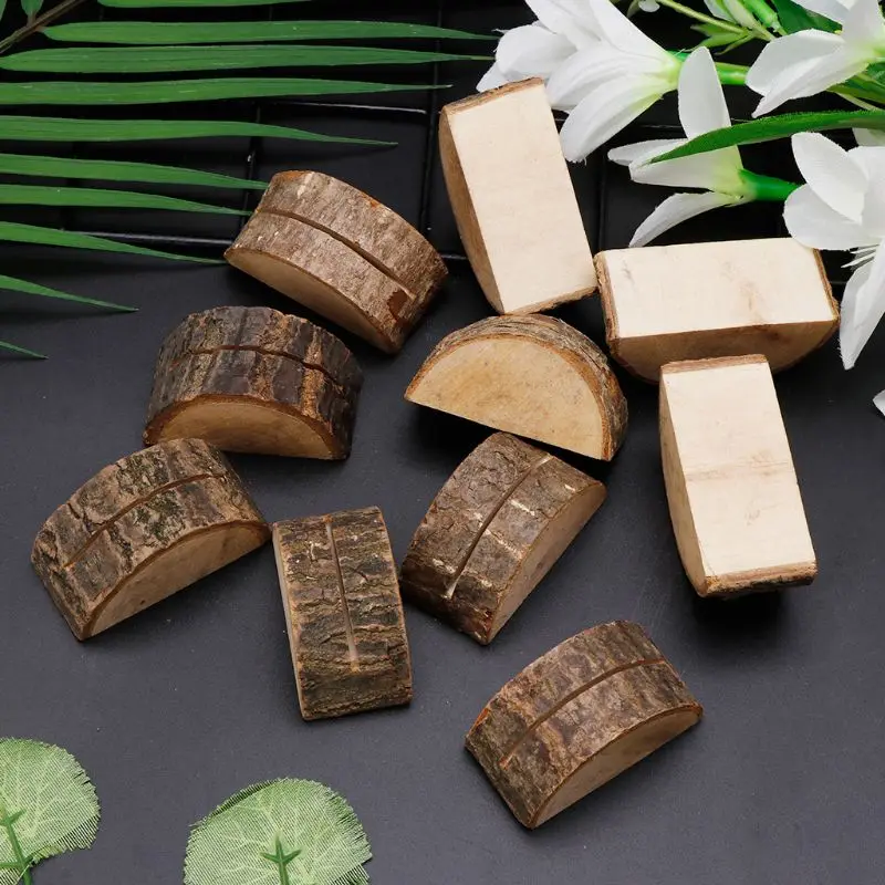  10pcs Rustic Natural Wood Table Name Number Place Card Holder Memo Note Photo Picture Clip Decor We