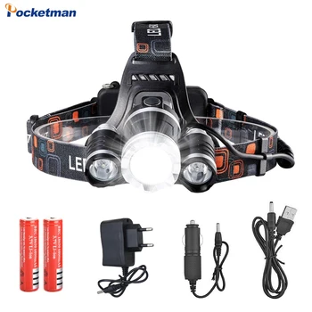 

Super Bright Headlamp LED 3x XM-L T6 Waterproof 4Modes 9000lm LED Headlamp Torch light for 18650 Rechargeable Battery