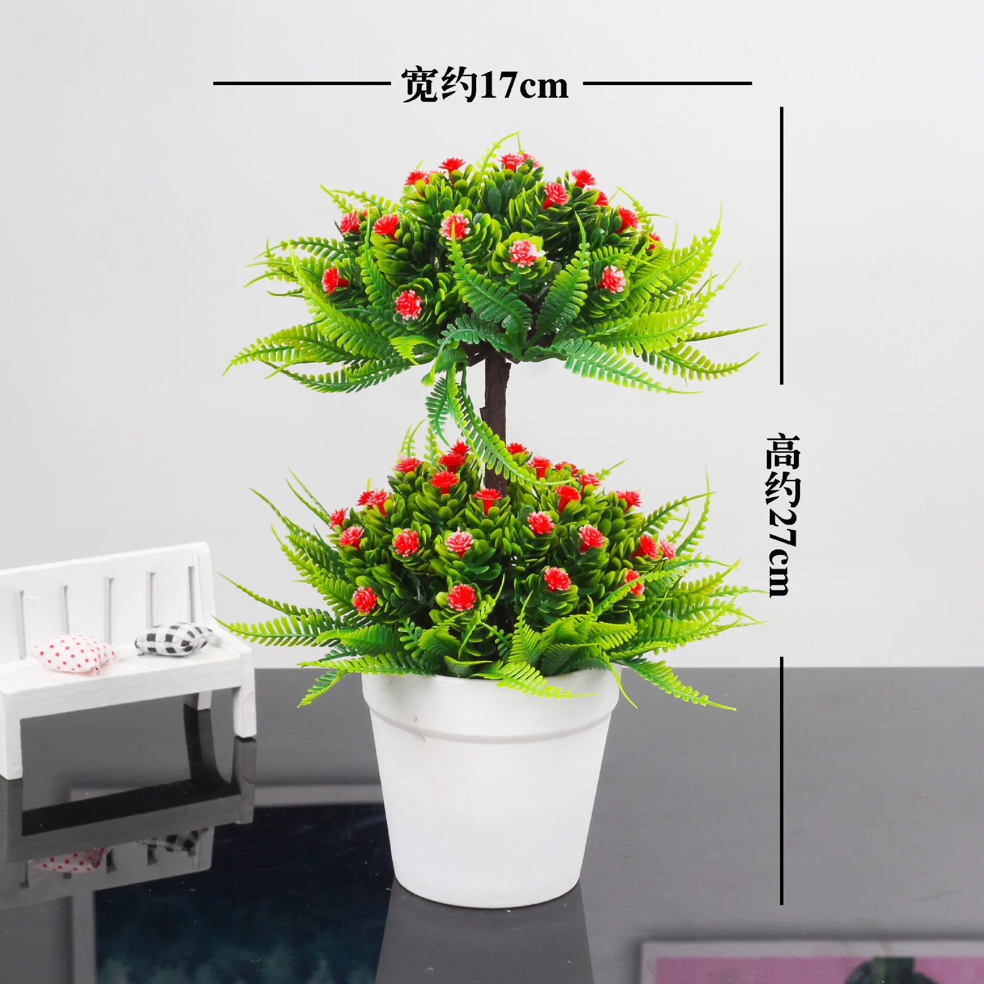 1 Набор, искусственное растение бонсай с пластиковой вазой, набор для моделирования растений, украшение, аксессуары для домашнего стола, офисный декор, двойной слой - Цвет: Red