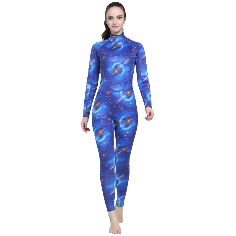 

2018 Women Print Wetsuit One piece 3mm Neoprene Swimsuit Dive Surf Swim Suit Swimwear Spearfishing Long sleeve Beach Triathlon