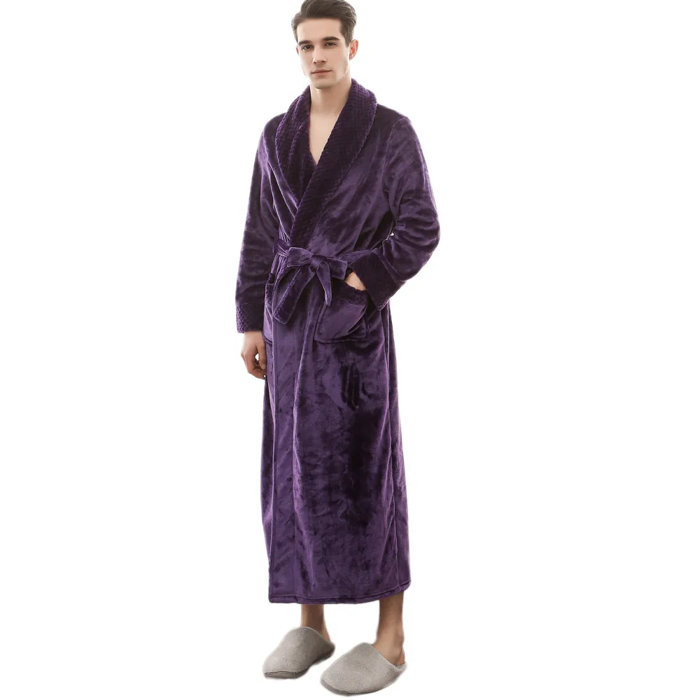 Мужской и женский халат зимний удлиненный коралловый плюшевый халат с длинными рукавами накидка халат batas de mujer пеньюар мужской - Цвет: Purple 1