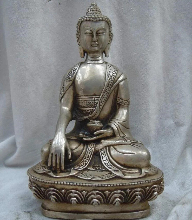 

8 Inch China silver carved Bhaisajyaguru Ming Dyuasty buddha Sculpture statue