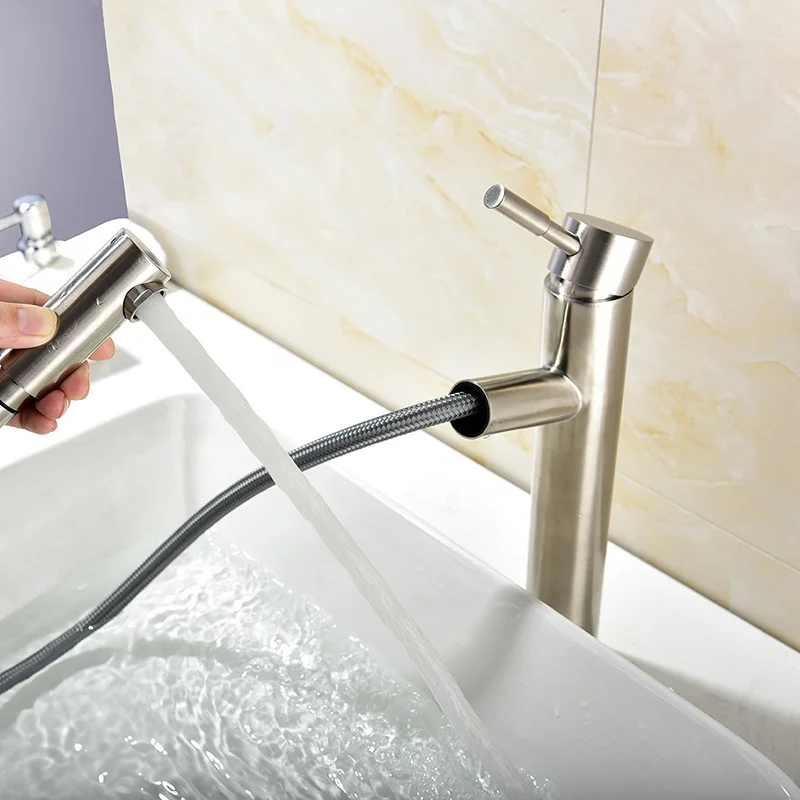 

304 stainless steel wire drawing cold hot basin faucet smoked pull on the basin faucet lavatory faucets