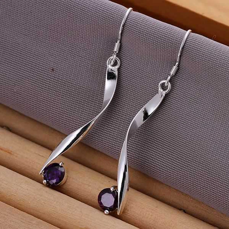 

Fashion silver plated Earring for Women 925 jewelry silver plated For Women Twisted Purple Stone Earrings E186 /LARQGBUWE186
