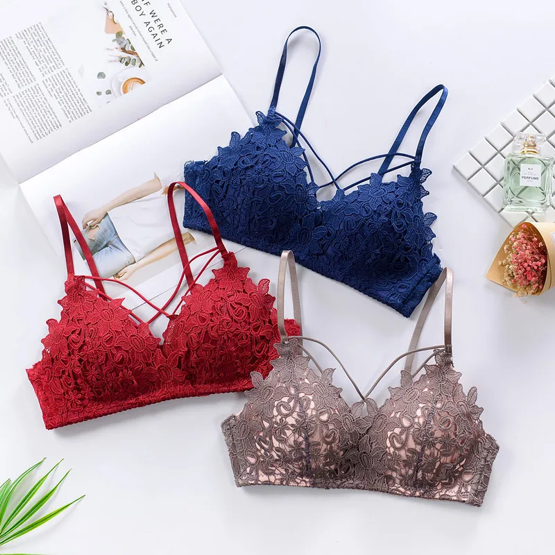 

Sexy Women Lace Floral Bra Lingerie Embroidery Bra Underwear Fashion Seamless Push Up Bras Wireless Adjusted Bralette Cup AB