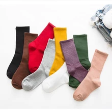 Женские носки, осень, 1 пара, длинные носки, школьный стиль, хлопок, сплошной цвет, яркие цвета, женские модные хлопковые носки для женщин, корейский стиль