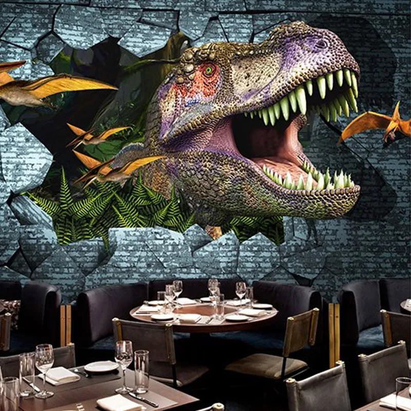 Custom Photo Wallpaper 3D Stereoscopic Dinosaurs Animal Wall Mural Restaurant Bedroom Living Room Sofa Background Wallpaper Roll