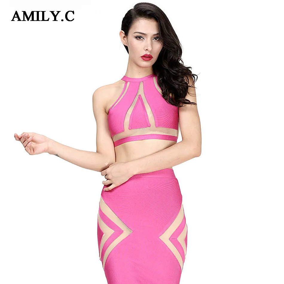 

Amily.c 2018 New Spring Women Bandage Dress O Neck Sexy Bodycon 2 Piece Mesh Dress Chic Celebrity Party Apricot Dresses Vestidos