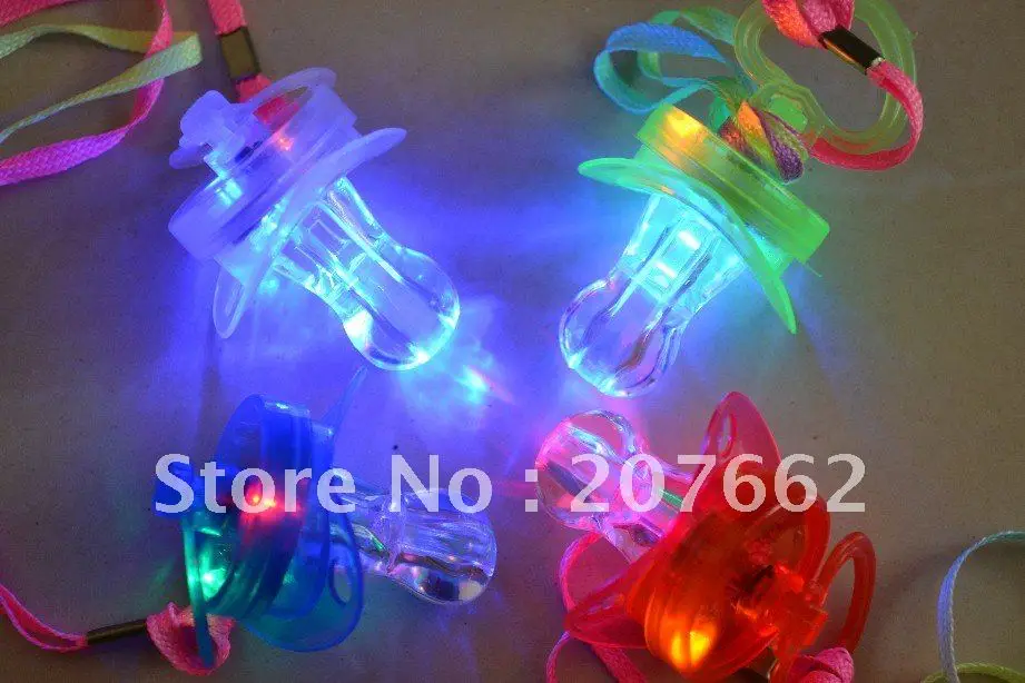 

Free Shipping 24PCS/lot LED Flashing Whistle LED flashing pacifier buttery nipple pacifier Flashing Lanyard for party supplies
