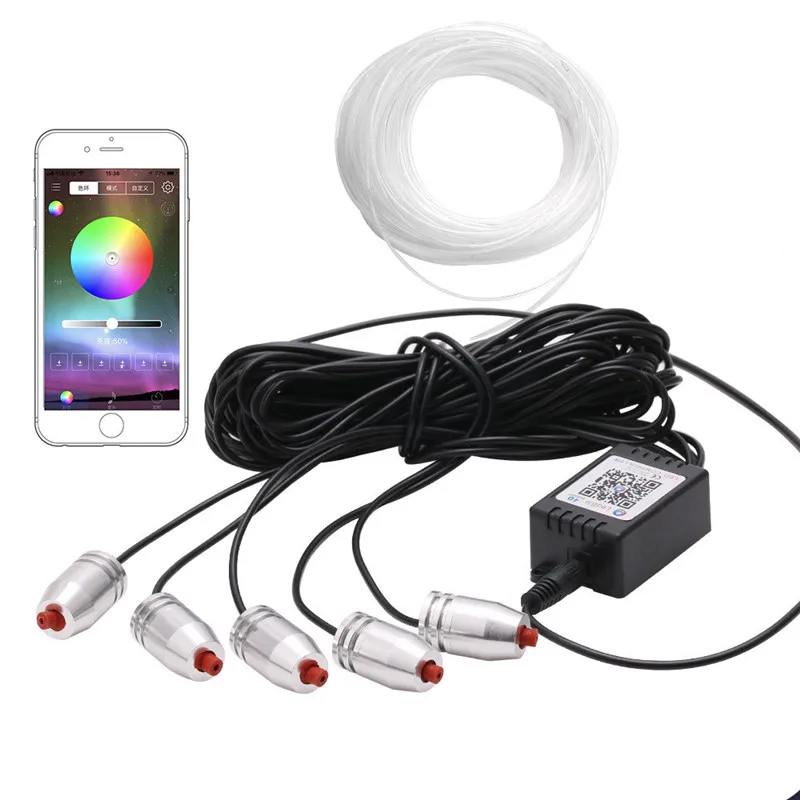 

6M RGB LED Car Interior Light Multicolor EL Neon Strip Light Sound Active Bluetooth Phone Control Atmosphere Light 12V