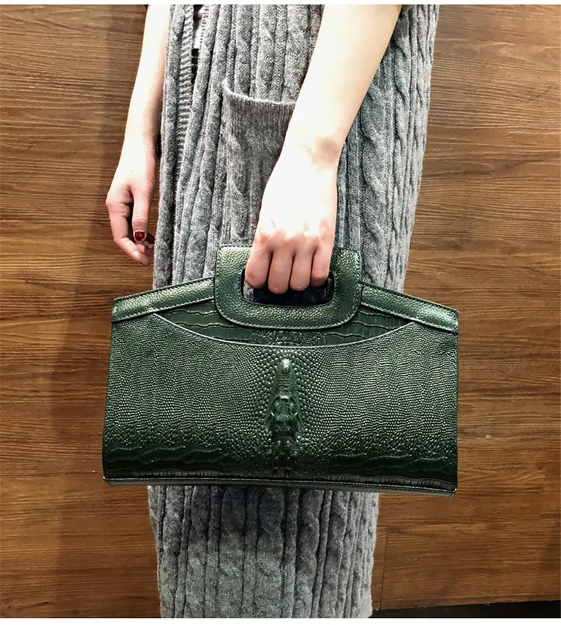 XMESSUN клатч на цепочке с узором «крокодиловая кожа», натуральная кожа для леди, модная сумка через плечо, зеленая Прямая поставка F102