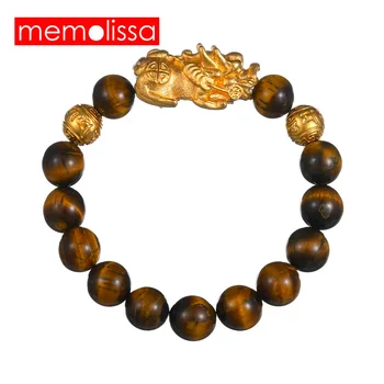 

MeMolissa High Quality Natural tiger Eye Beads Bracelet Lucky Volcanic Rock Copper Lion Men's Bracelet Bangle
