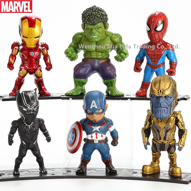 

Hasbro Marvel 6pcs/set Superhero Iron Man Spider-Man Panthera Fighter Doll Model Car Decoration Toy garage kit