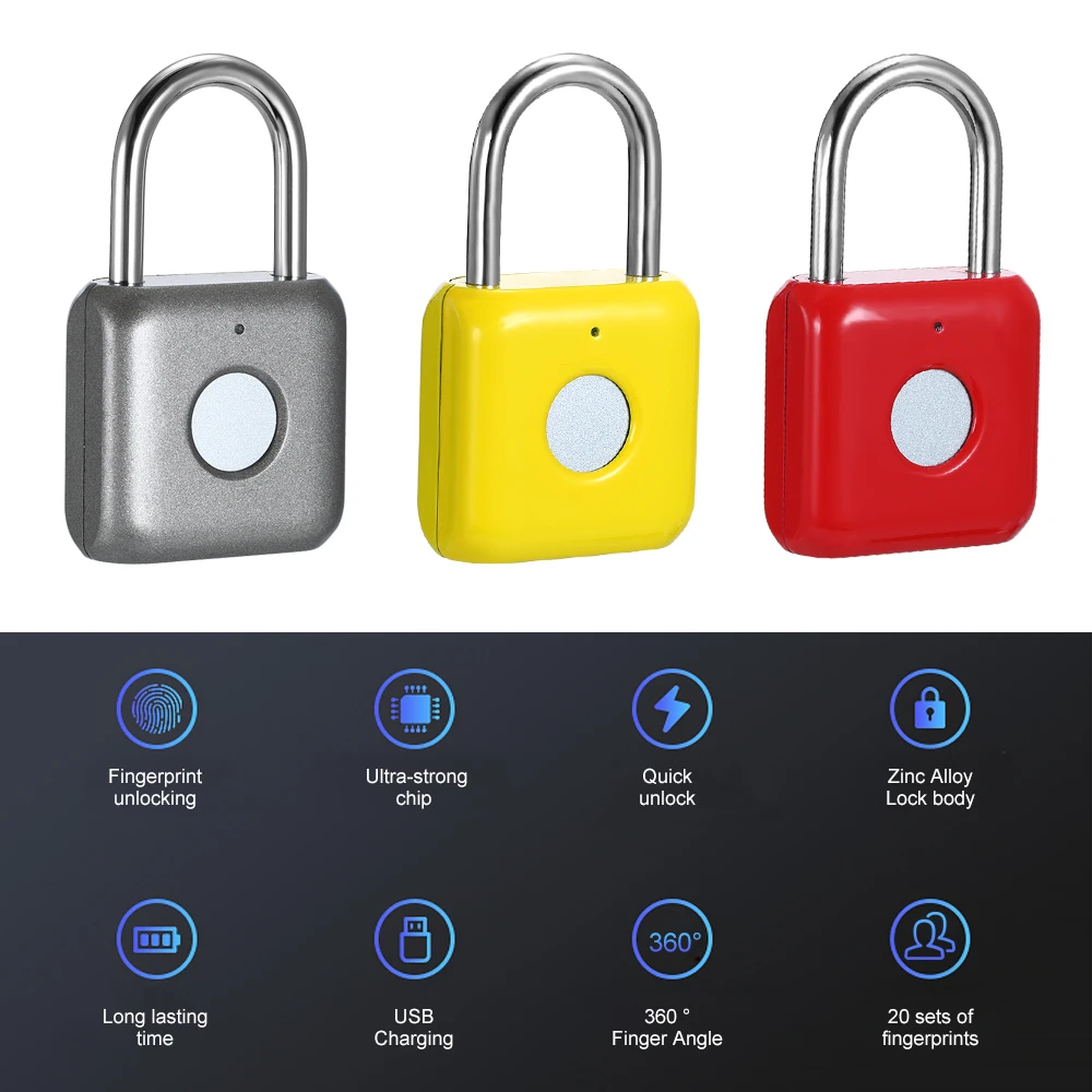 

USB Charging Keyless Fingerprint Padlock Intelligent Electronic Non-password Finger Touch Lock Biometric Unlock Waterproof
