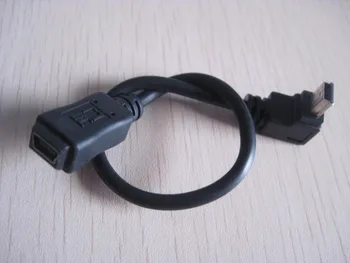 

100pcs/lot 90 Degree Down Angle Direction Mini USB B Male to Female Adapter Data Sync Cable Cord 25cm #43