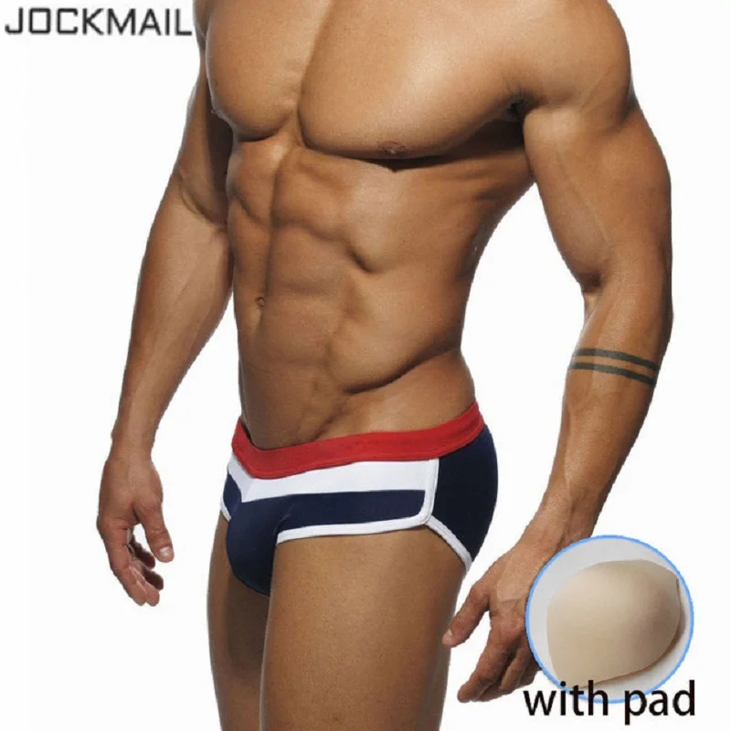 

JOCKMAIL Brand Men Swimsuits Brief Swimwear Bikini Sexy Gay push up pad Enhanced Men's Swimming Trunks Surf Board Bathing Suits