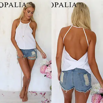 

Women Summer Loose Casual Halter Chiffon Backless Shirt Tops Blouse Ladies Tops