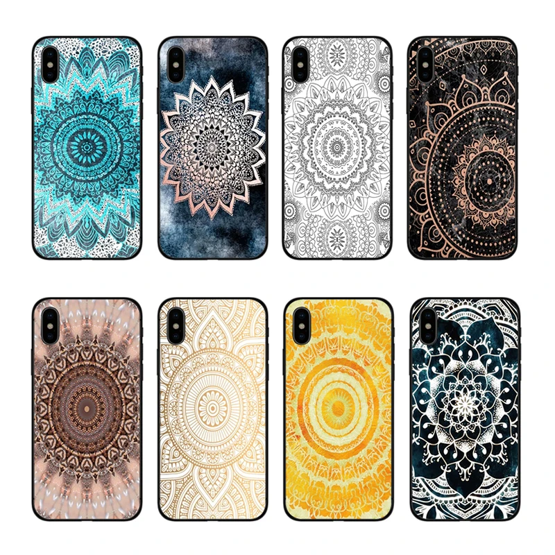 

IMIDO in blue mandala Unique Design High Quality phone case For iPhone 6 6plus 6s 7 8 plus XR XS max Soft Silicone Phone Case