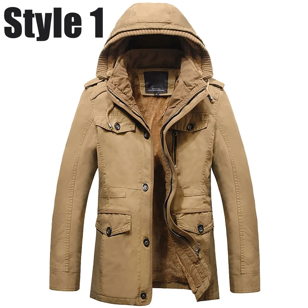 MYDBSH, теплое пальто, зимнее, для мужчин, с капюшоном, утолщенное, хлопок, пальто, Военный стиль, пальто, для мужчин, ветрозащитная, Зимняя парка, куртка, повседневная верхняя одежда - Цвет: Style1 Khaki