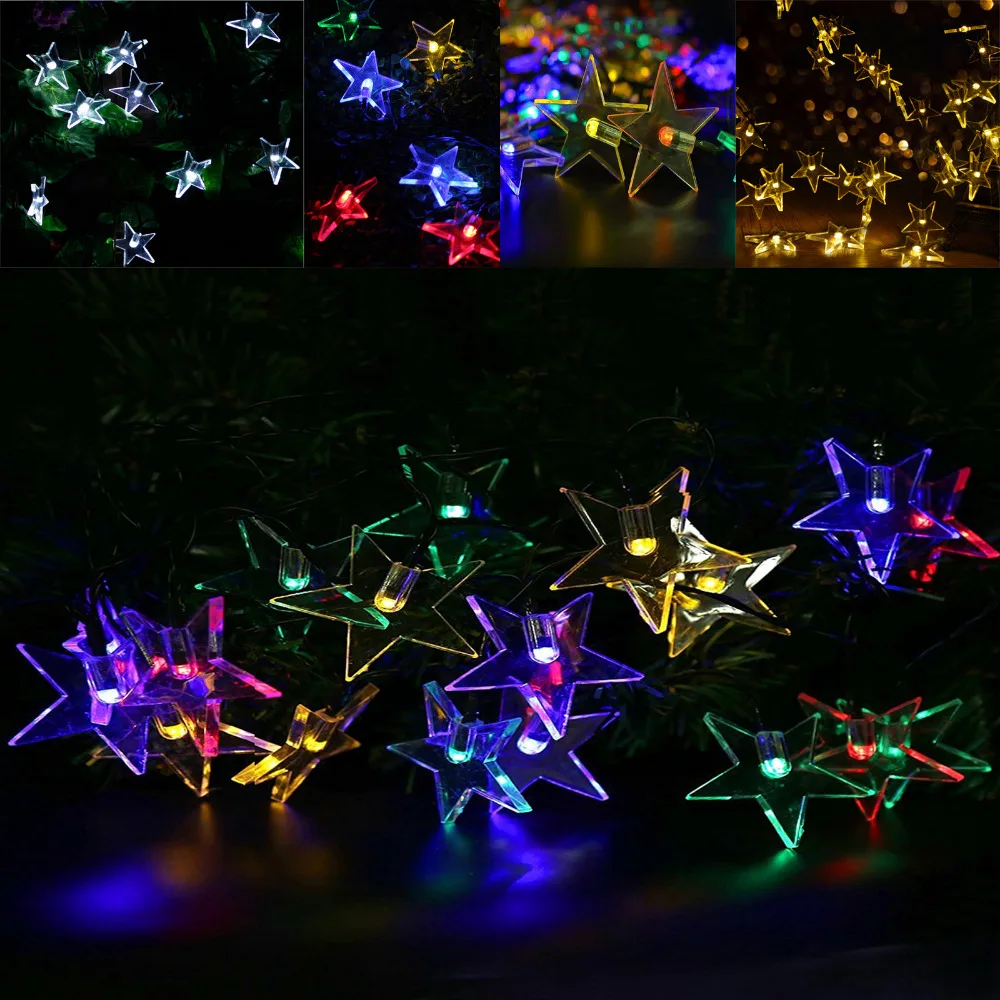 Новый солнечных батареях 6 м 20LED 3D ночное небо пятиконечная звезда Фея Строка сад газон крыльцо двор рождество дерево праздничного декора