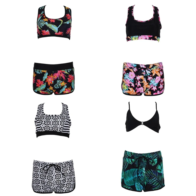 

Women Summer Push Up Sport Bra Low Waist Shorts Floral Print Two Pieces Swimsuit