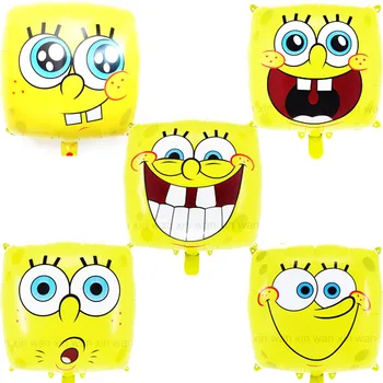 

(100pcs/lot) party balloons new style Square expression SpongeBob foil balloons for children birthday balloons kid toys