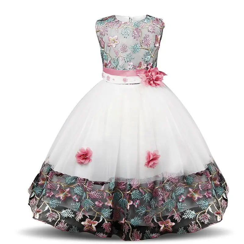 Нарядное платье принцессы с цветочным узором для девочек; детское платье с вышивкой для торжественных случаев, свадьбы, дня рождения, рождественское бальное платье; Детские торжественные платья
